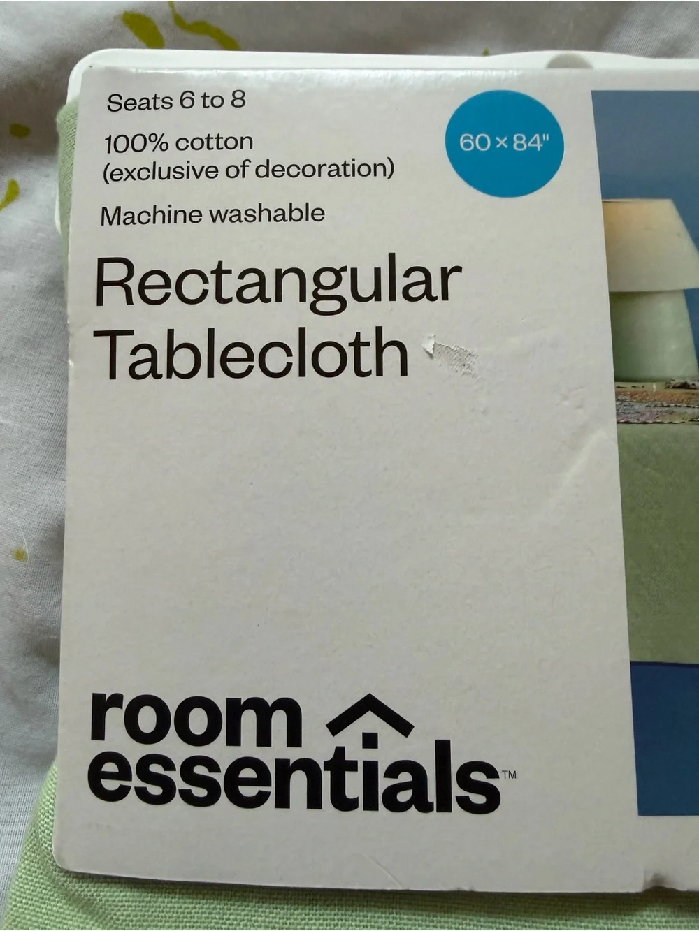 Room Essentials light green rectangular tablecloth with blue trim